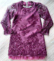 Детское нарядное элегантное платье Ажур бордо