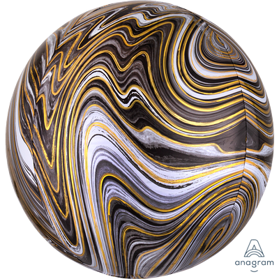 Фольгована куля 3d сфера А 16" Агат чорний black marble