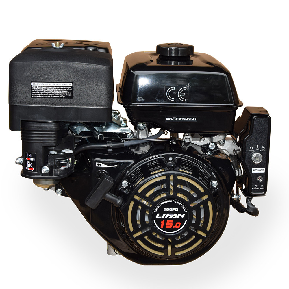 Двигун газобензиновий Lifan LF190FD BF (15 л.с., електростартер, вал 25 мм, шпонка, котушка 3А), фото 1