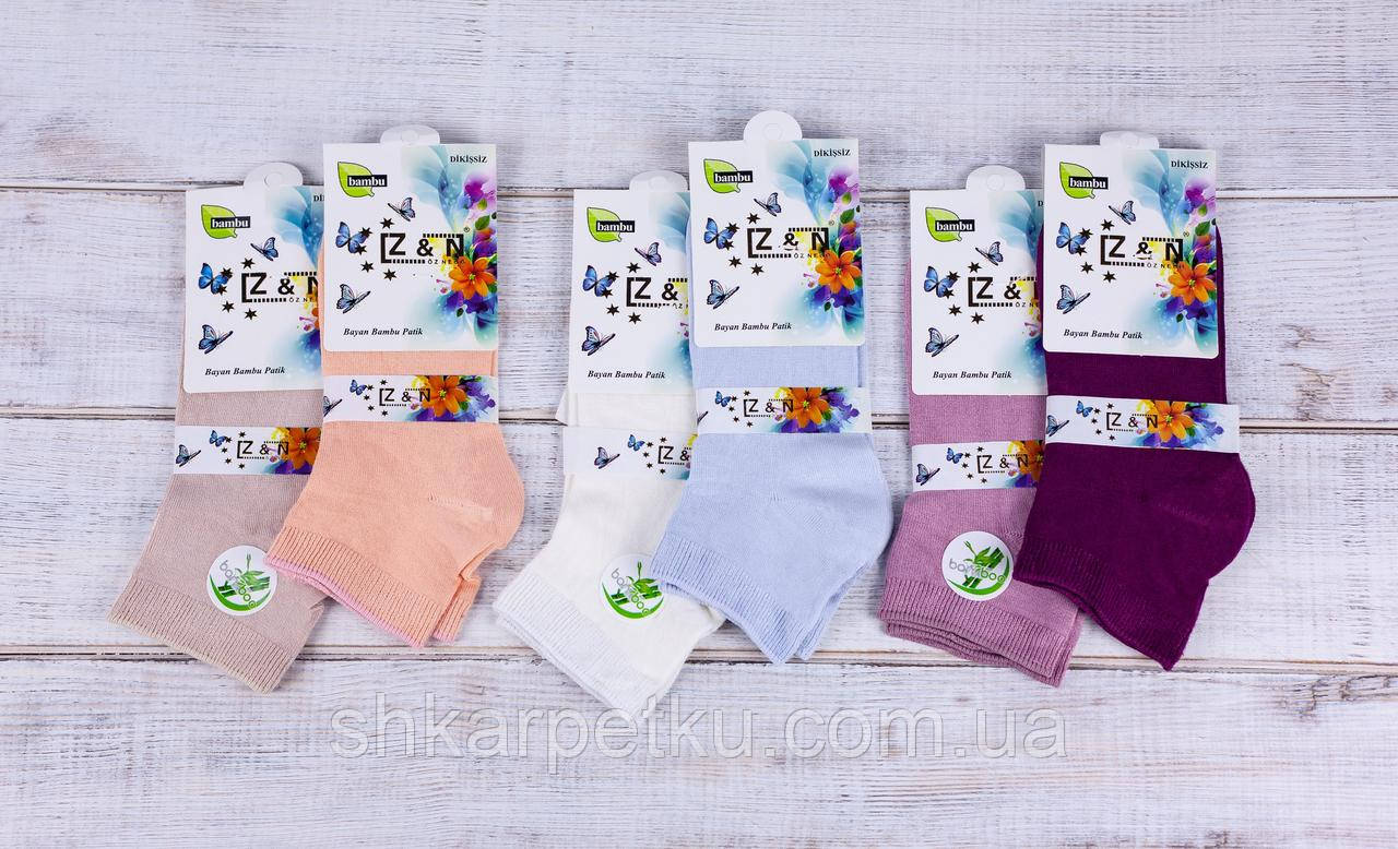 Жіночі шкарпетки бамбук патики Z&N антибактеріальні однотонні 35-39 12 шт в уп мікс 6 кольорів, фото 1