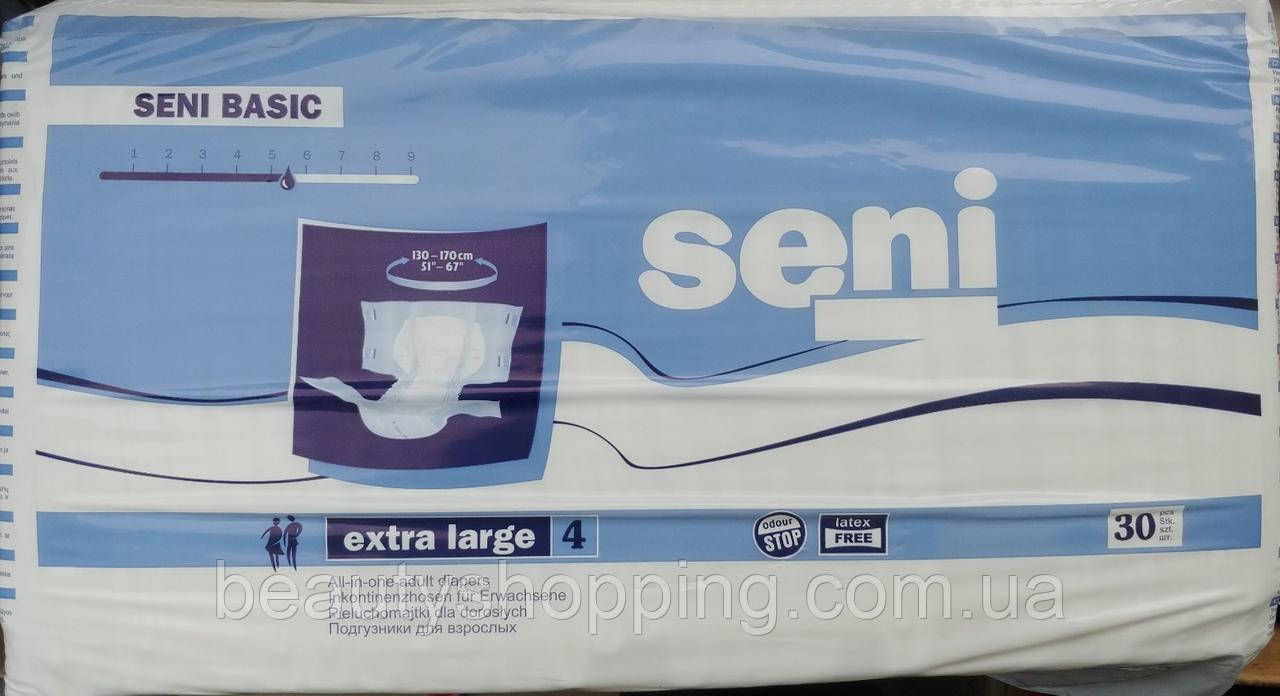 Seni Basic Extra Large 4 підгузки для дорослих 5 крапель 30 штук