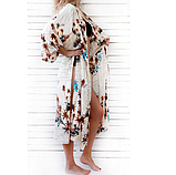 Розмір 46-48. Бавовняний білий жіночий халат, стильна накидка для дому та пляжу, пляжна туніка, фото 2