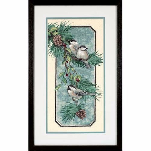 Набор для вышивки крестом «Синички на ветке» / «Chickadees on a Branch» DIMENSIONS