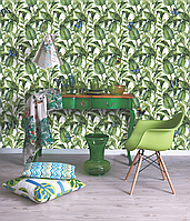 Дизайнерское панно в комнату отдыха, приемную Green Leaves Dimense print 155 см х 250 см
