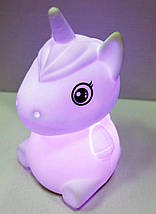 Силіконовий нічник дитячий єдиноріг 7 LED кольорів USB нічник-світильник, фото 3