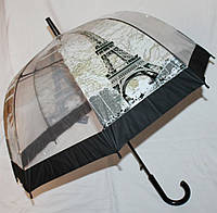 Зонт-трость женский серия города Франция Париж Эйфелева башня прозрачный клеенка