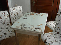 Раскладной стол обеденный кухонный комплект стол и стулья 3D 3д "Розы медовые" стекло 70*110 Лотос-М Mobilgen