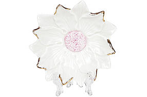 Декоративная подставка для украшений Цветок белый с розовой серединой 12см, фарфор, в упаковке 4шт. (727-313)