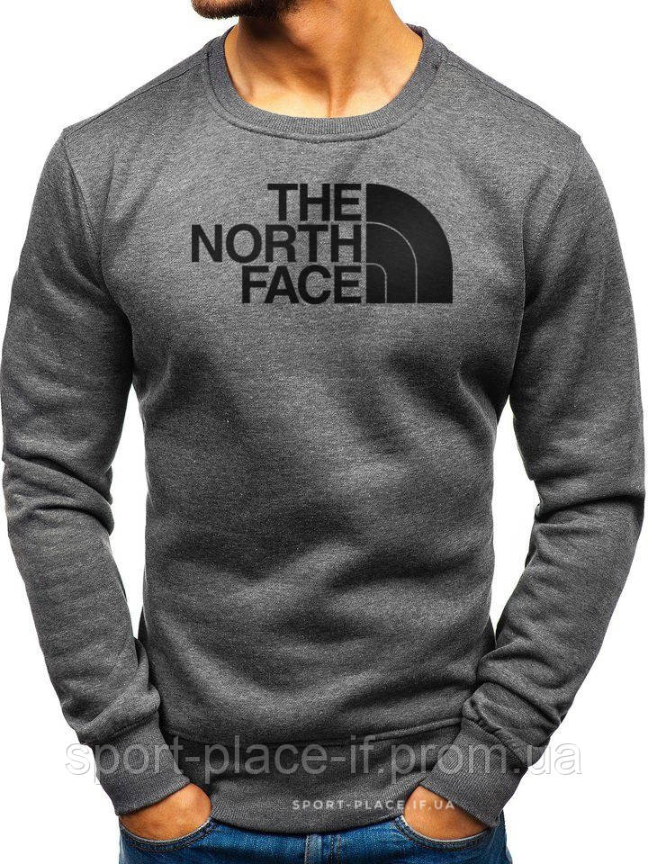 Чоловічий світшот The North Face (Норс Фейс) темно сірий (велике лого) толстовка лонгслив (чоловічий світшот)
