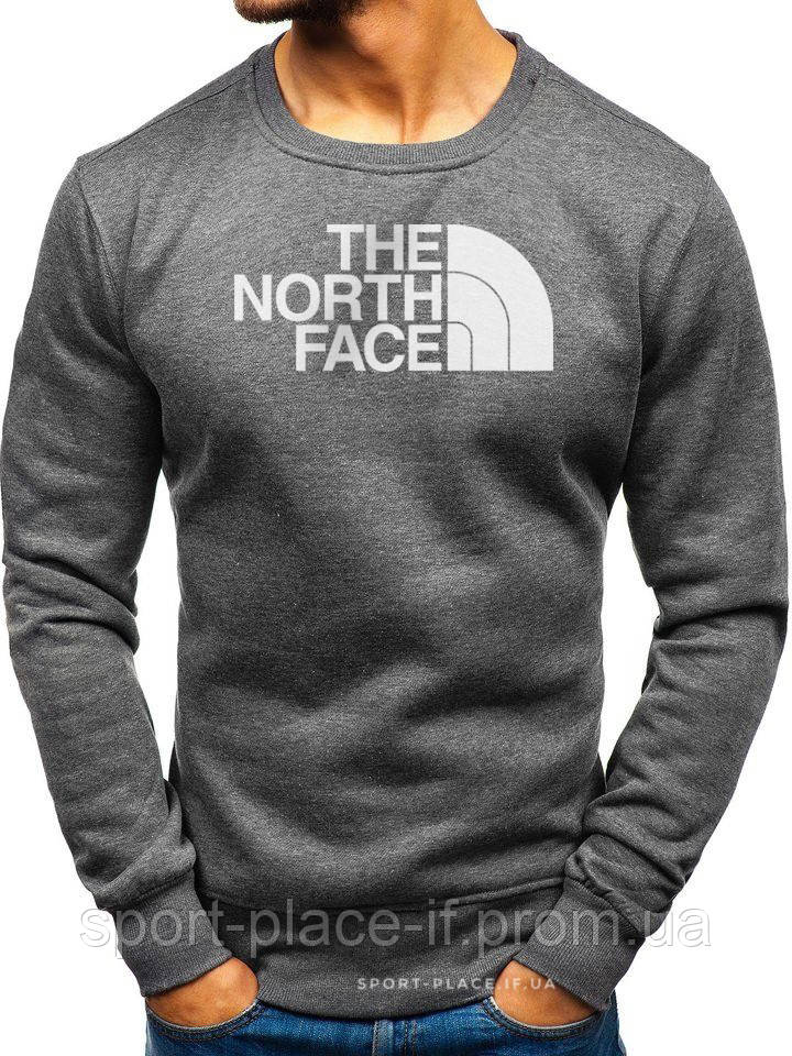 Чоловічий світшот The North Face (Норс Фейс) темно сірий (велике лого) толстовка лонгслив (чоловічий світшот)