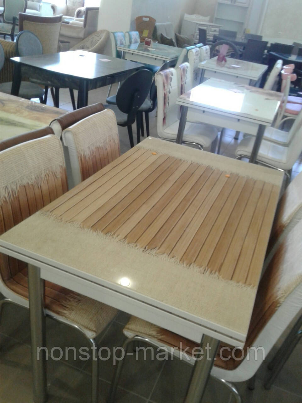 Раскладной стол обеденный кухонный комплект стол и стулья 3D рисунок 3д "Плед на досках" стекло 70*110 Лотос-М - фото 2 - id-p886529433