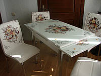 Раскладной стол обеденный кухонный комплект стол и стулья 3D 3д "Контрастный букет" стекло Лотос-М Mobilgen