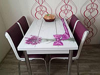 Раскладной стол обеденный кухонный комплект стол и стулья 3D 3д "Букет с лентой" стекло 70*110 Лотос Mobilgen