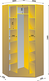 Кутова шафа-купе 1000х1000х2400мм тм Ексклюзив