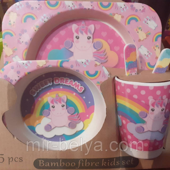 Набір дитячої бамбуковій посуду 5 предметів, фото 1