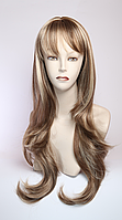 Перука жіноча довгий хвилястий зі штучного волосся з челкою, русявий крейдований