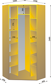 Кутова шафа-купе 1100х1100х2400мм тм Ексклюзив