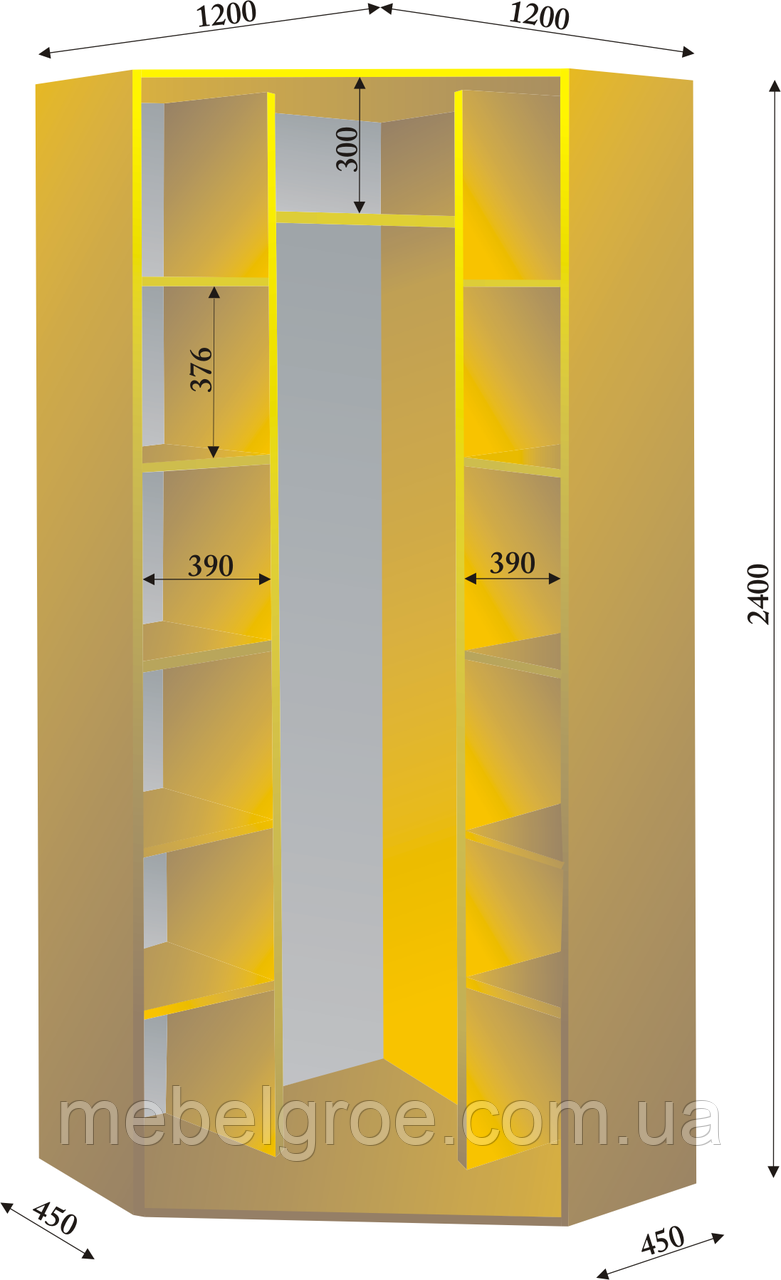 Кутова шафа-купе 1200х1200х2400м тм Ексклюзив
