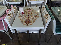 Раскладной стол обеденный кухонный комплект стол и стулья 3D рисунок 3д "Медовый" ДСП стекло 70*110 Лотос-М