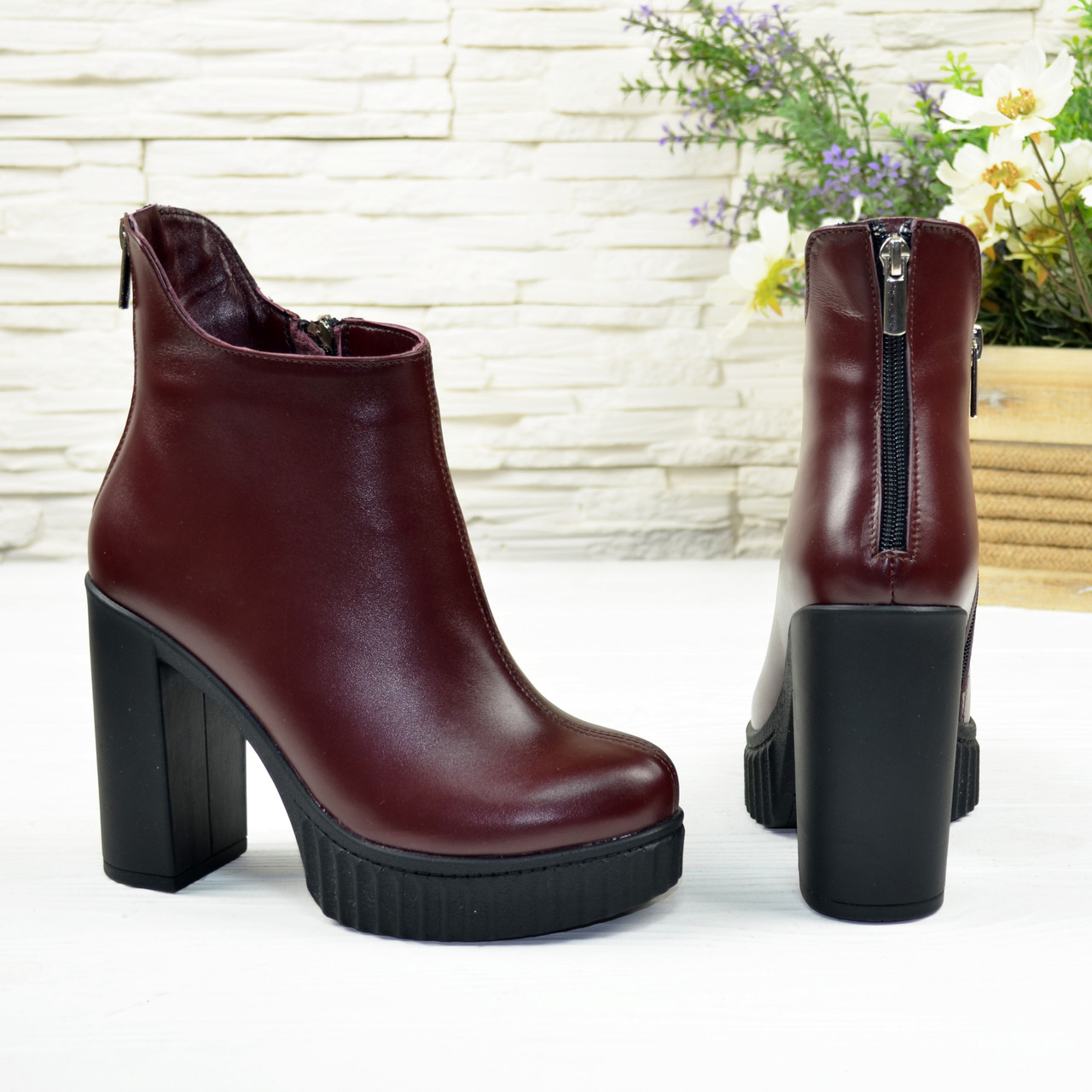 Черевики жіночі на високому підборі. Бордовий колір, фото 1