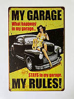 Металлическая ретро-табличка "My Garage - My Rules!" 20х30см