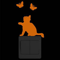 Люмінесцентна наклейка "Кіт і метелики" - 10*10см (наклейка набирає світло і світиться в темряві)