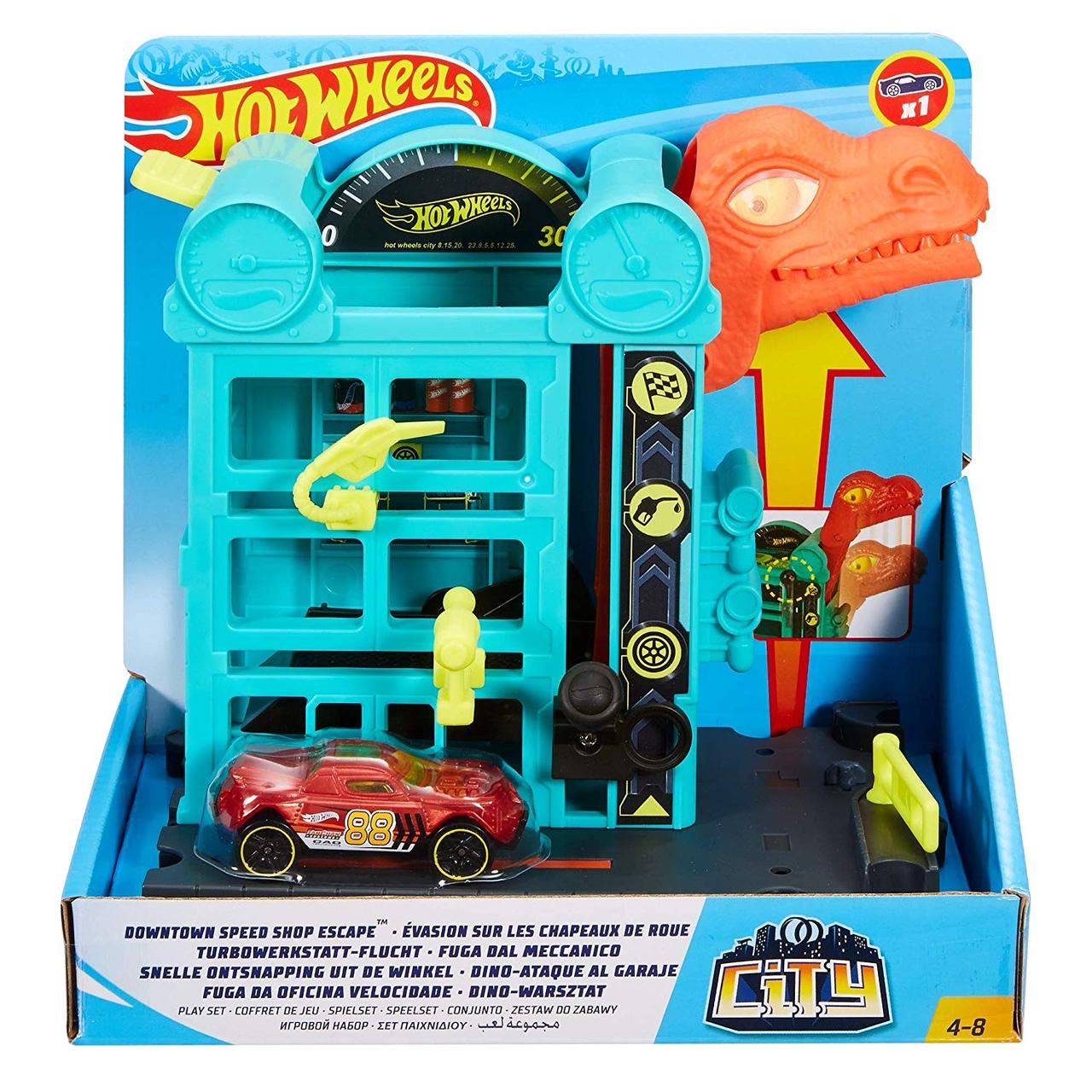 Ігровий набір Гот Вілс бронтозавр Hot Wheels City Downtown Speed Shop Escape GBF91