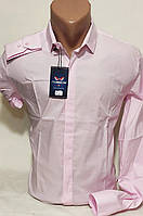 Рубашка мужская с длинным рукавом Noseda vd-0004 розовая приталенная однотонная Турция стрейч коттон