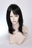 Парик женский средней длины из искусственных волос с челкой, черный