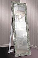 Зеркало напольное в раме Factura с деревянной подставкой Textured silver cubes 60х174 серебро