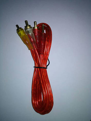 Шнур штекер 3,5 мм 4C — 3 штекер RCA, прозоро-червоний, 1,2 метра, фото 1