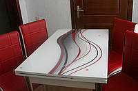 Раскладной стол обеденный кухонный комплект стол и стулья рисунок 3д "Красная волна" ДСП стекло 70*110 Лотос-М