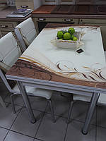 Раскладной стол обеденный кухонный комплект стол стулья рисунок 3д "Коричневый завиток" стекло 70*110 Лотос-М