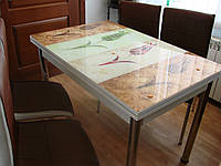Раскладной стол обеденный кухонный комплект стол и стулья 3D рисунок 3д "4 тюльпана" ДСП стекло 70*110 Лотос-М