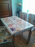 Раскладной стол обеденный кухонный комплект стол и стулья 3D рисунок 3д "Георгина" ДСП стекло 70*110 Лотос-М