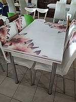 Розкладний стіл обідній кухонний комплект стіл і стільці 3D малюнок 3д "Вогненні пелюстки" ДСП скло 70*110 Лотос-М