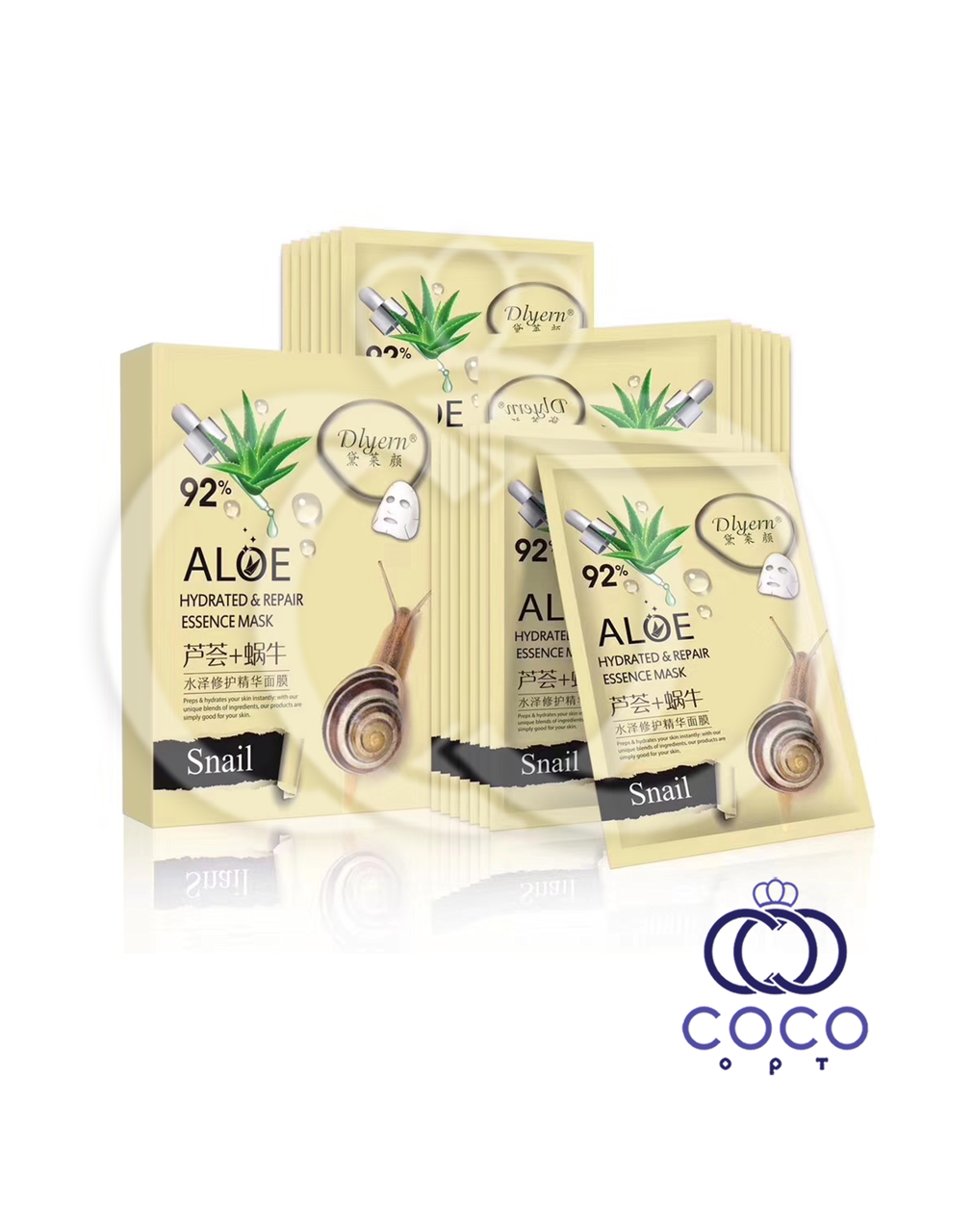Корейська тканинна маска Aloe 92% з екстрактом алое і фільтратом равлики (10 штук)
