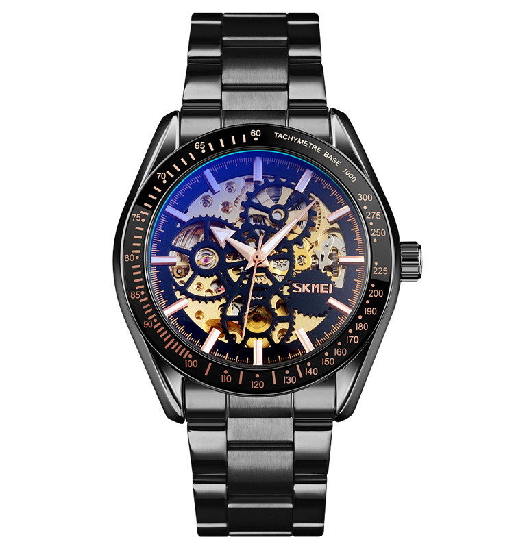 Skmei 9194 чорні чоловічі механічні годинник скелетон