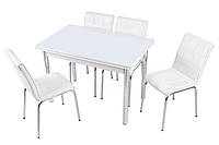Раскладной белый стол обеденный кухонный комплект стол и стулья 3D 3д "Без рисунка" стекло Лотос-М Mobilgen