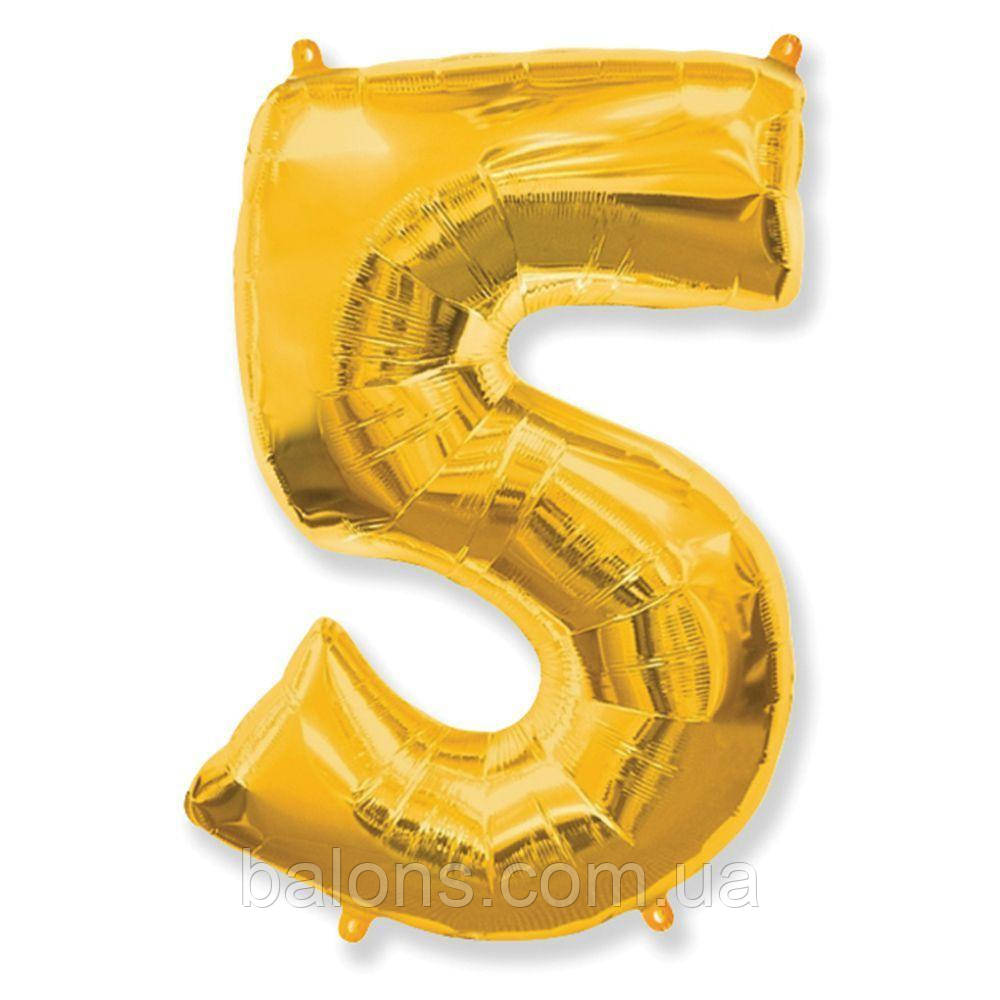 Фольгована кулька цифра 5 Золото Flexmetal foil figure 5 gold