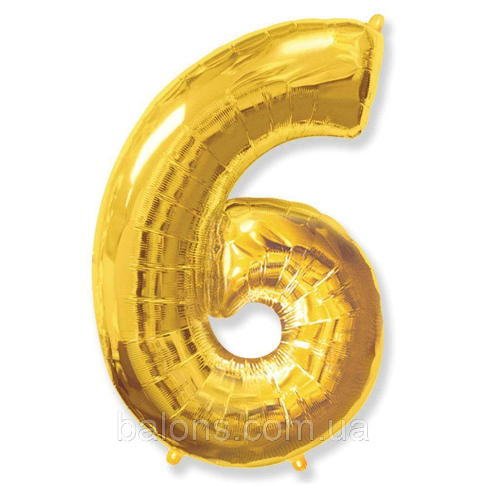 Фольгована кулька цифра 6 золото Flexmetal foil figure 6 gold