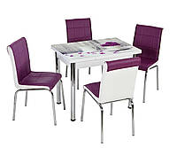 Раскладной стол обеденный кухонный комплект стол и стулья 3D рисунок "Сирень в кружке" стекло 60*90 Mobilgen