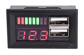 Вольтметр/тестер автомобільного акумулятора з двома USB-портами/зарядками, фото 3