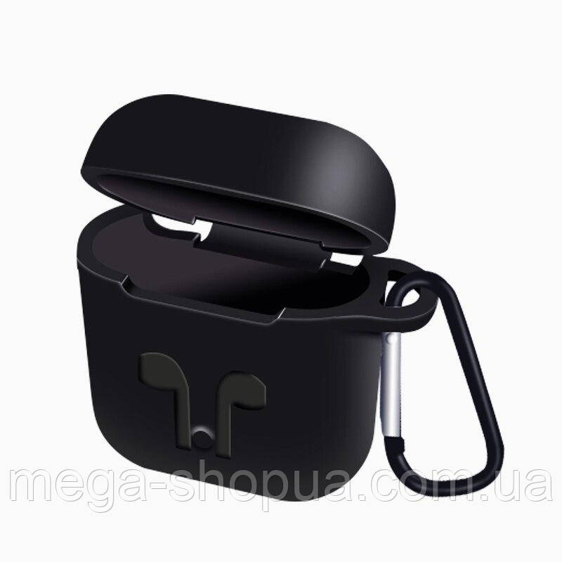 Захисний силіконовий чохол з карабіном для AirPods 1 / 2 і TWS Чорний. Захисний силіконовий чохол airpods