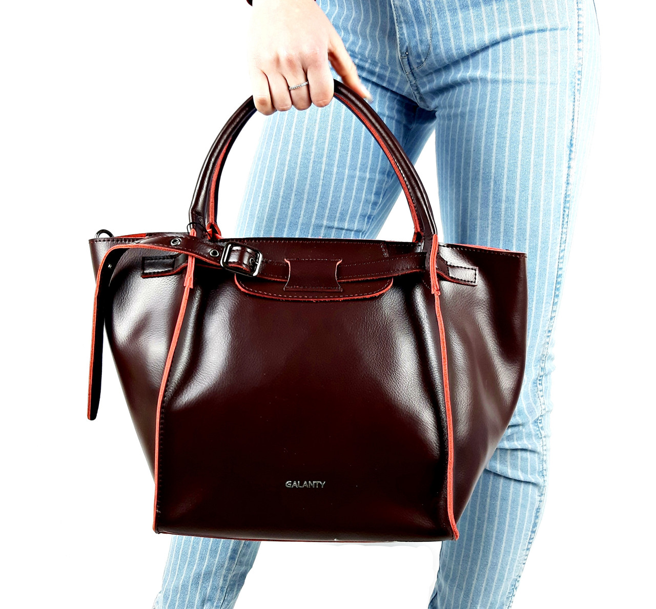 Велика жіноча шкіряна сумка Galanty Бордового кольору