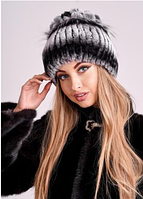 Жіноча зимова шапка з хутра кролика Рекс і чорнобурки