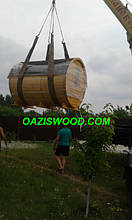 Доставка і установка лазні-бочки або сауни-бочки в зібраному стані