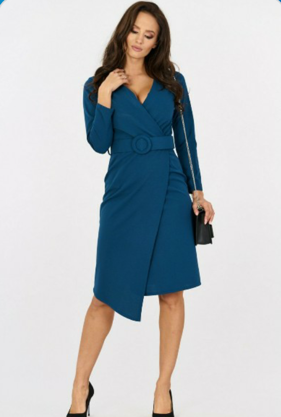 Плаття класика коротке сукня на запах приталене пояс S морська хвиля, фото 1