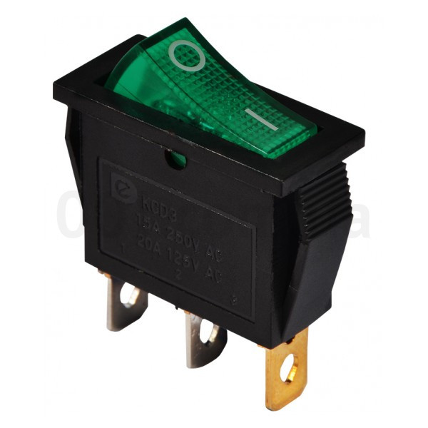 Выключатель, кнопка KCD3-103N AC 250В 15А с подсветкой - Зеленый .