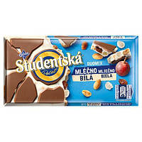 Шоколад Бело-Молочный Studentska Pecet c арахисом и изюмом 180 г Чехия (опт 5 шт)